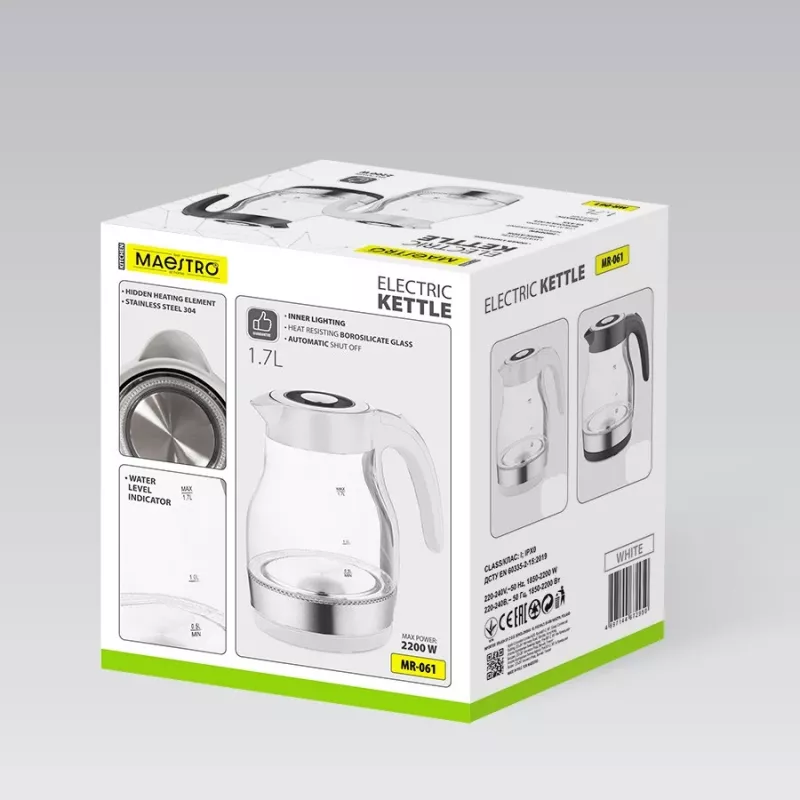 MEO Bollitore in vetro 2200W 1,7L nero MR-061-BLACK MAESTRO