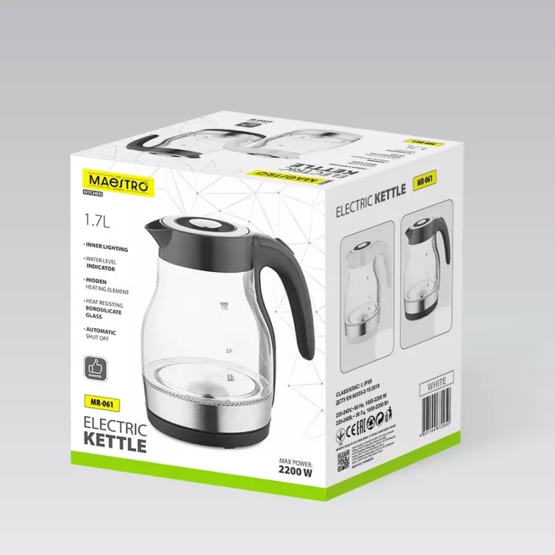 MEO Bollitore in vetro 2200W 1,7L nero MR-061-BLACK MAESTRO