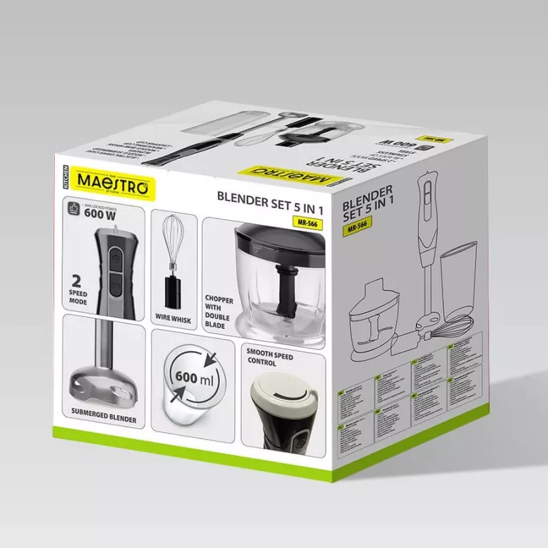 MEO MR-566 MAESTRO Set frullatore a immersione 500W con tritatutto, frusta e misurino
