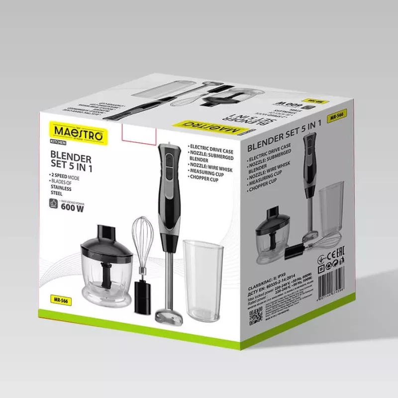 MEO MR-566 MAESTRO Set frullatore a immersione 500W con tritatutto, frusta e misurino