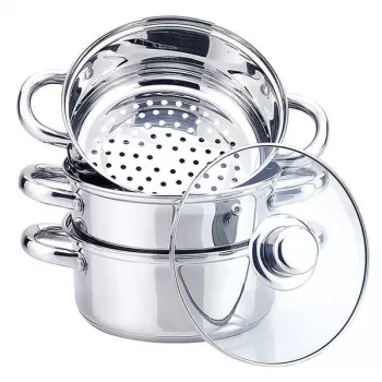 MEO Pentola a pressione in acciaio inox 2L, diametro 18 cm, coperchio in vetro temperato, adatta all'induzione MR-2900-18
