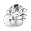 MEO set pentola a pressione in acciaio inox 4L, 22 cm, a 3 livelli, adatta all'induzione, argento MR-2900-22