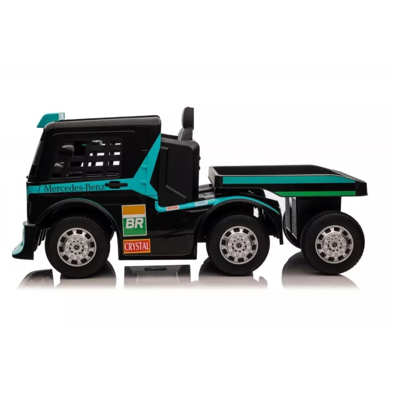 Camion elettrico cavalcabile per bambini Mercedes XMX622B con rimorchio, LCD, blu