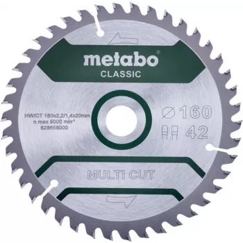 Metabo MULTI CUT CLASSIC Lama circolare 160 x 20 x 1,4 mm, 42 denti, TCT, per legno, legno rivestito, plastiche 628658000