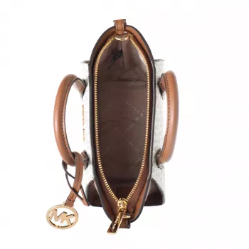 Michael Kors Jet Set Travel borsa crossbody Vanilla Signature tela rivestita
