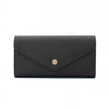 Michael Kors Jet Set Travel Custodia portacellulare con portafoglio, pelle Saffiano nera, finiture dorate, chiusura zip-around, cinturino da polso rimovibile, 6 slot per carte, scomparto banconote, scomparto telefono