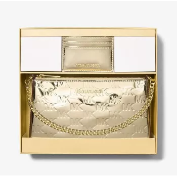 Michael Kors Jet Set Travel set borsa tote con portafoglio - Opal Multi Signature Coated Canvas