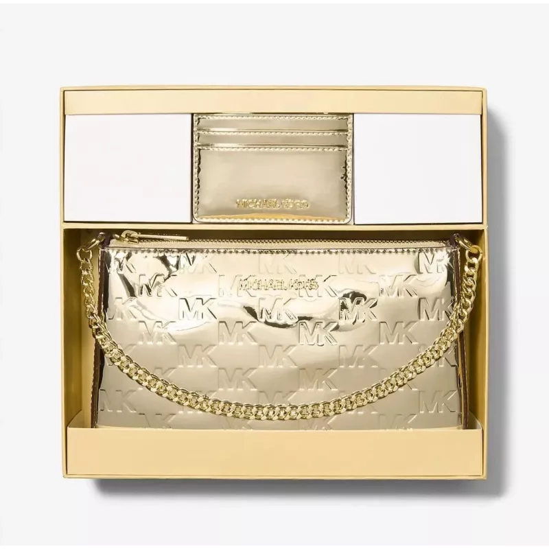 Michael Kors Jet Set Travel set borsa tote con portafoglio - Opal Multi Signature Coated Canvas