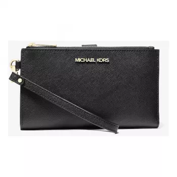 Michael Kors donna Jet Set Travel portafoglio pochette flat in pelle Saffiano 35F8GTVW0LBLA (nero)