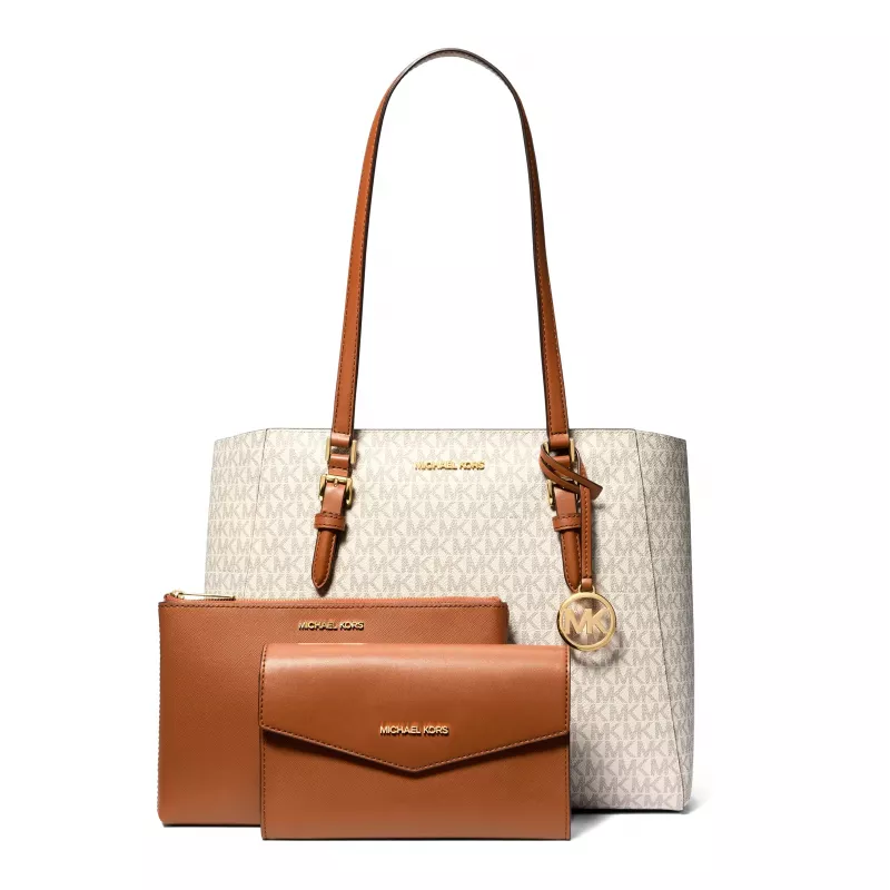 Michael Kors set borse donna in pelle Saffiano – tote e pochette (vaniglia) – modello 35F3GCFT9TVAN