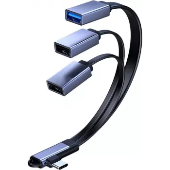 MicroConnect cavo splitter USB-C angolare, 3x USB-A 3.0, 0,15 m, nero
