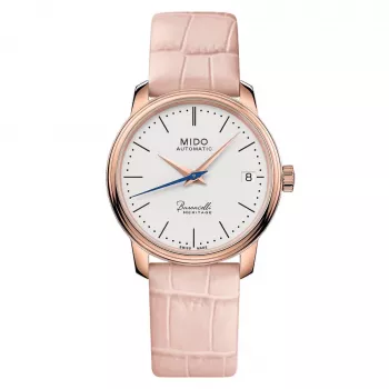MIDO Baroncelli III Lady Orologio automatico 33mm acciaio inox PVD oro rosa quadrante argento cinturino in pelle marrone M027207360100