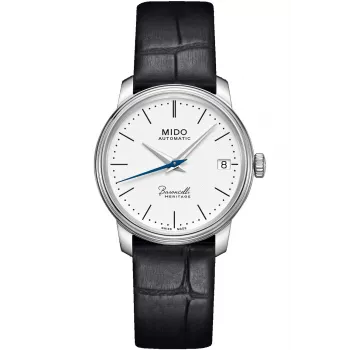 MIDO Baroncelli Lady Orologio automatico 33mm acciaio inox quadrante bianco cinturino in pelle nera M027207160100