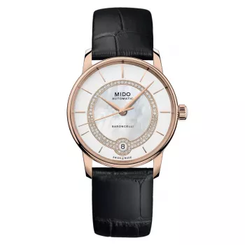 MIDO Baroncelli Signature Lady Automatic Watch 33mm oro rosa PVD acciaio inox pelle marrone