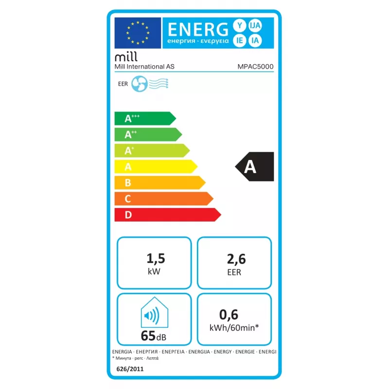 Mill MPAC5000 Condizionatore 5000 BTU, per stanze fino a 12 m², bianco