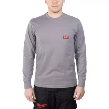 Milwaukee T-shirt a maniche lunghe con tasca sul petto grigio chiaro XL
