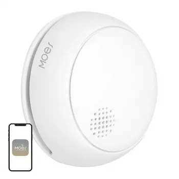 MOES SSD01 Rilevatore di fumo fotoelettrico smart ZigBee con sirena 85dB, notifiche App Tuya, alimentazione a batteria CR123A, bianco