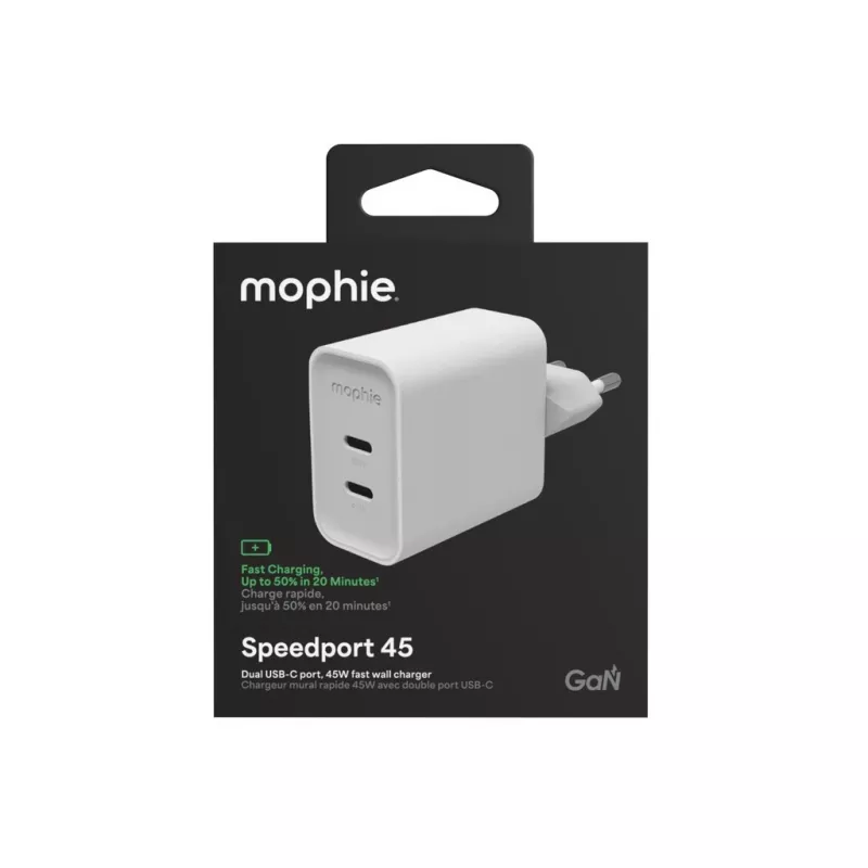 Mophie ROC GaN 45W Caricatore da parete dual USB-C - bianco