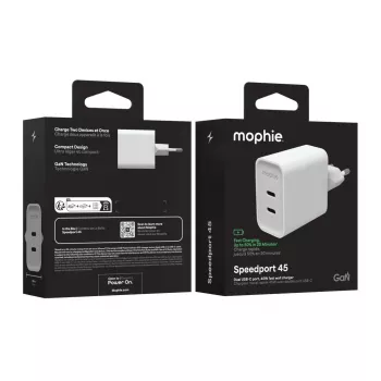 Mophie ROC GaN 45W Caricatore da parete dual USB-C - bianco