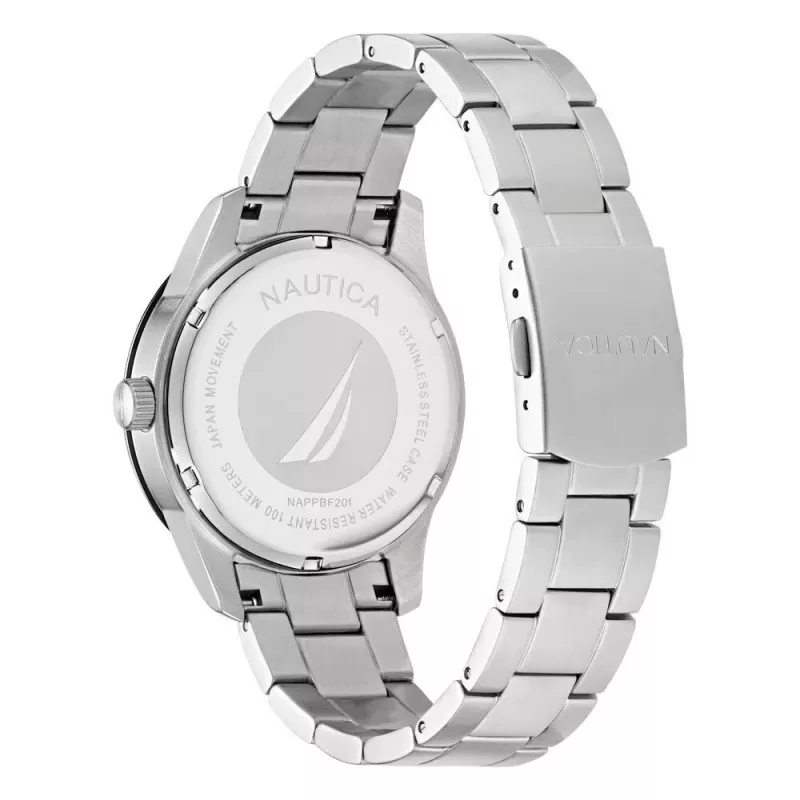 NAUTICA Orologio uomo NAPPBF201 al quarzo analogico con quadrante blu e cinturino in silicone blu, 42 mm