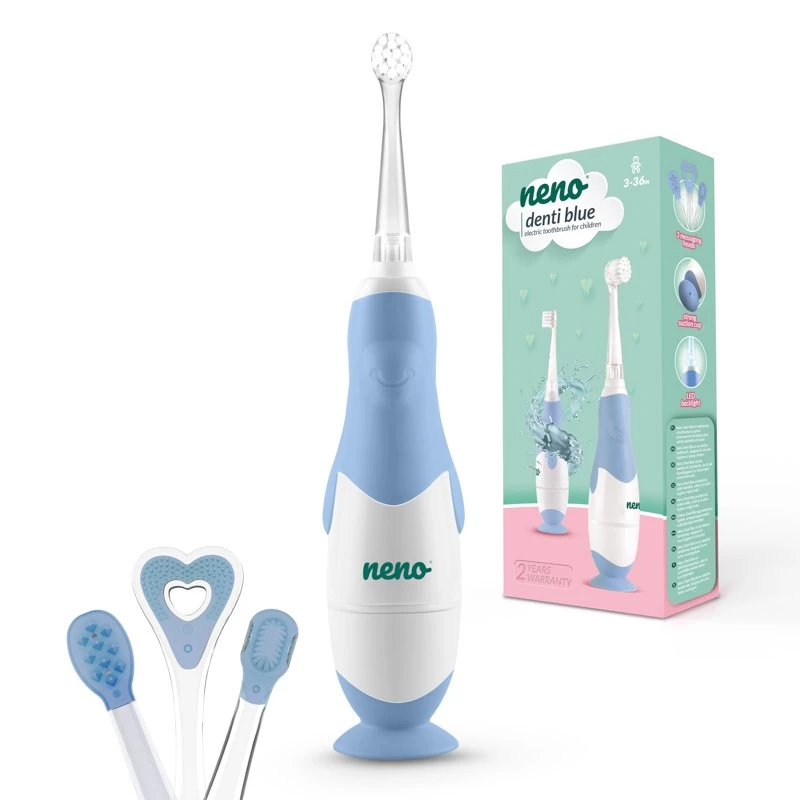 Neno Denti Blue - spazzolino elettrico sonico per bambini, blu, 3 modalità di pulizia, IPX7, USB-C, 2 testine