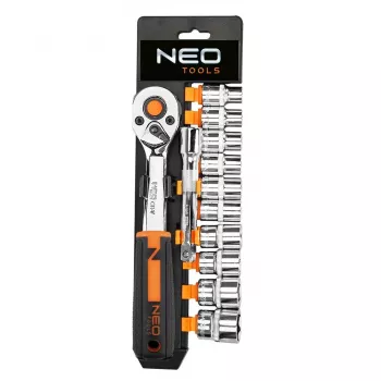 NEO Tools 10-020 Set di bussole da 219 pezzi in cromo-vanadio con attacchi da 1/4 inch, 3/8 inch, 1/2 inch, cricchetti, inserti, chiavi, chiavi a brugola