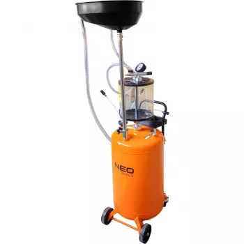 NEO TOOLS 10-811 aspiratore pneumatico mobile per olio con serbatoio di controllo, serbatoio principale 80L, serbatoio trasparente 10L, pressione aria 6-8 bar, 4 ruote piroettanti