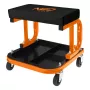 NEO TOOLS 11-604 Sgabello da officina con ruote e vassoio portautensili, regolazione pneumatica in altezza 380-500 mm, portata 135 kg, 5 ruote piroettanti, sedile in vinile resistente all'olio