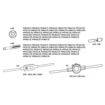 NEO TOOLS set da 110 pezzi di maschi e filiere metriche con utensili per filettatura HSS, chiavi regolabili e valigetta in metallo