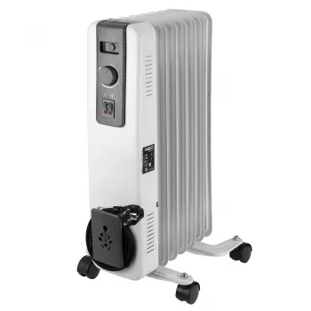 NEO TOOLS Radiatore a olio 1500W con 7 alette, 3 livelli di riscaldamento, termostato regolabile, protezione contro il surriscaldamento, protezione antiribaltamento, rotelle integrate, bianco