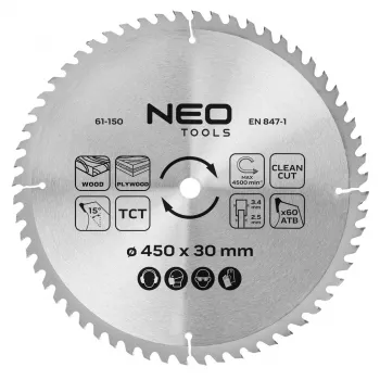 NEO TOOLS lama circolare TCT 450 mm, 60 denti, foro 30 mm, per legno
