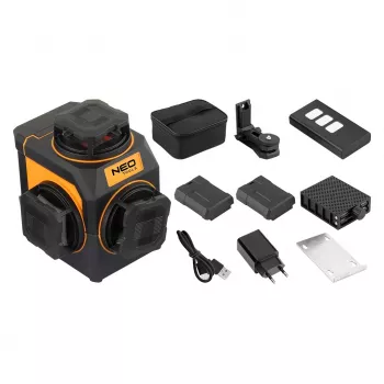 NEO TOOLS 75-145 livella laser 3D a linee, 12 linee verdi, staffa magnetica, valigetta