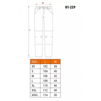 NEO TOOLS 81-229-XXL Pantaloni protettivi, 100% cotone, 270 g/m², grigio/nero con accenti arancioni, ginocchia rinforzate, tasche multiple, certificati CE, taglia XXL