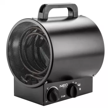 NEO Tools 90-066 termoventilatore ceramico PTC 2000W con termostato regolabile, protezione antincendio, interruttore antiribaltamento, 2 livelli di riscaldamento, modalità solo ventilazione, a libera installazione, nero/grigio
