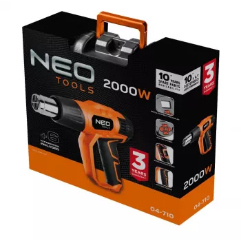 NEO TOOLS pistola ad aria calda 2000W con display LCD, 50°C e 70-600°C, 4 ugelli, raschietto, valigetta