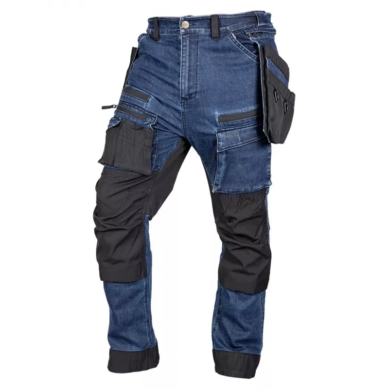NEO TOOLS Pantaloni da lavoro in denim uomo con rinforzi Cordura, blu navy, taglia M (81-361-1-M)