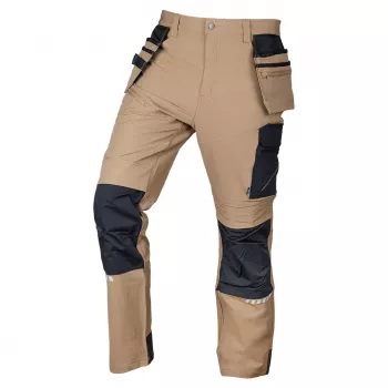 NEO TOOLS Mix&Match pantaloni da lavoro 4-way stretch con tasche portautensili, rinforzati Cordura, beige/nero, taglia S