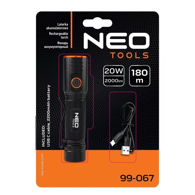 NEO TOOLS USB C 2000 lm CHN Torcia LED ricaricabile