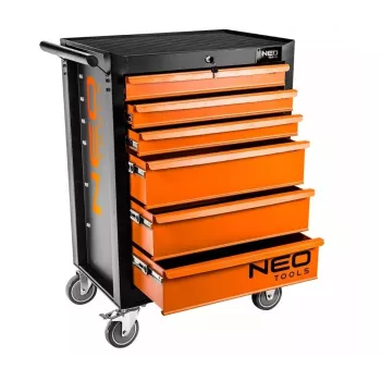 NEO Tools armadio da officina, 6 cassetti, portata totale 280 kg, con serratura, guide cassetti a sfere, antiribaltamento, 4 ruote, acciaio