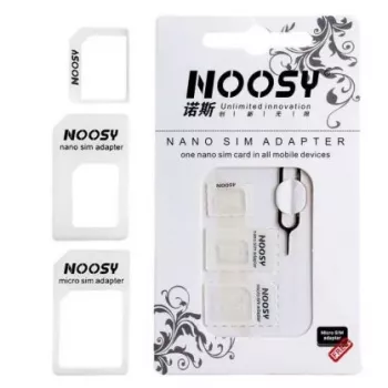 Noosy NS-SIM-WH Kit adattatori per SIM Bianco (da Nano/Micro a Micro/Standard, 3 adattatori + spillo di espulsione)