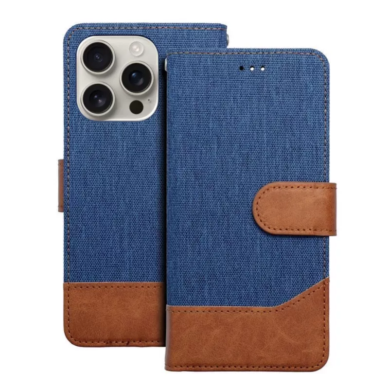 OEM Cover flip per iPhone 16 Pro Max effetto jeans blu