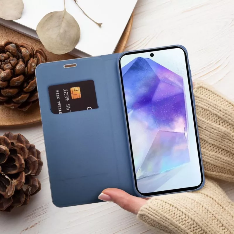 OEM Flip Case per Samsung A54 5G Luna Book Carbon blu
