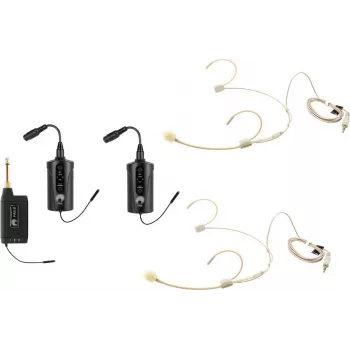 OMNITRONIC Set FAS TWO sistema microfonico wireless UHF a due canali con 2 trasmettitori bodypack e microfoni headset (660-690 MHz) 20000971