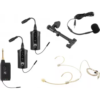 OMNITRONIC Set FAS TWO sistema wireless UHF a doppio canale con 2 trasmettitori a tasca, headset e microfono per chitarra acustica (660-690 MHz) 20000973