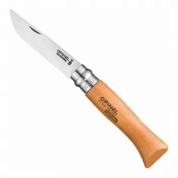 Opinel No. 08 Coltello pieghevole con blocco in acciaio al carbonio con manico in legno di faggio