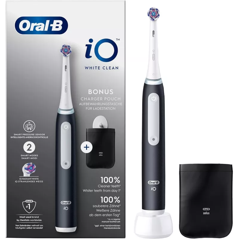 Oral-B iO White Clean spazzolino elettrico, nero/bianco con custodia da viaggio