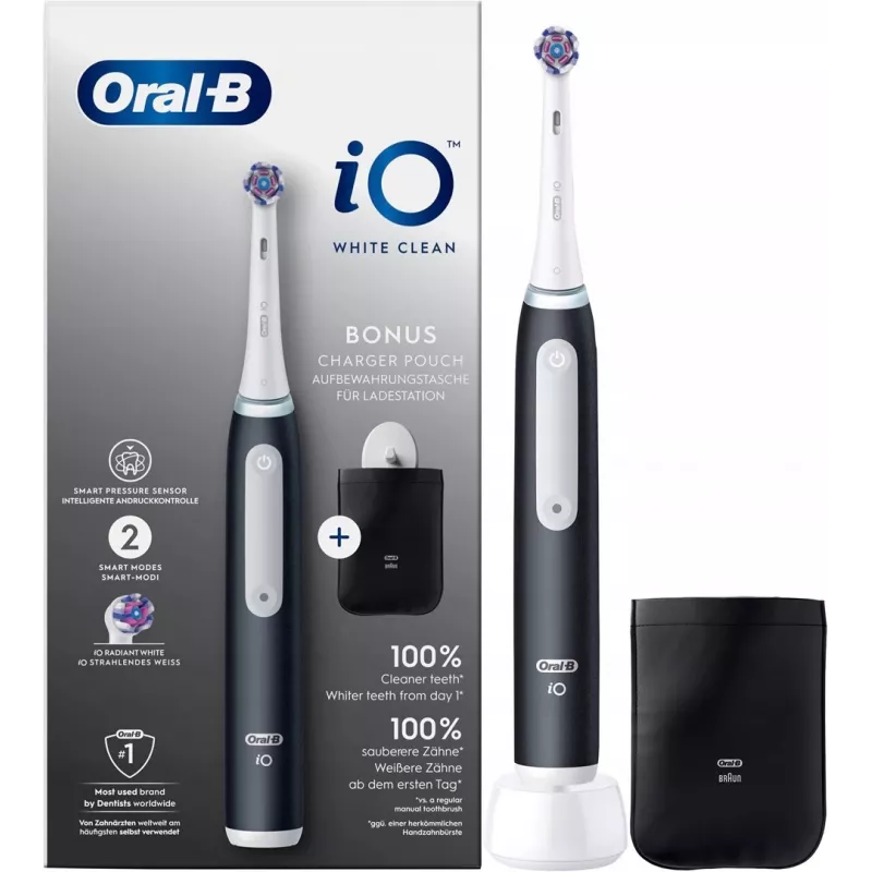 Oral-B iO White Clean spazzolino elettrico, nero/bianco con custodia da viaggio
