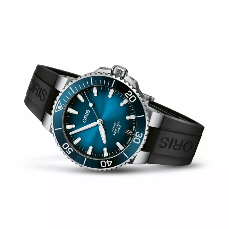 ORIS orologio subacqueo da uomo 41350742274FC 41.50mm automatico quadrante blu cinturino in gomma blu