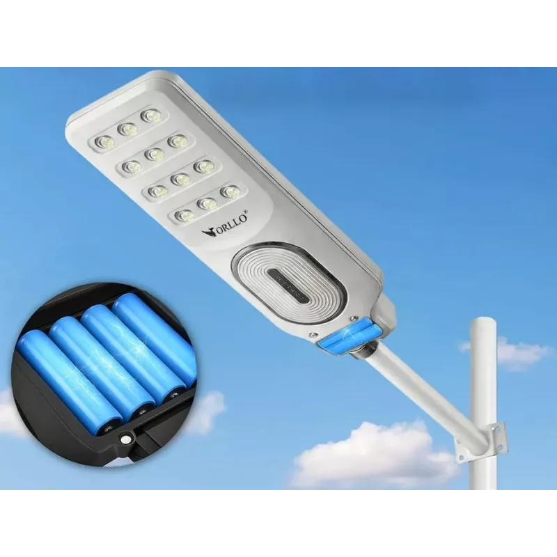 ORLLO Lampione stradale LED solare 400W con pannello 28W, sensore di movimento e telecomando, 2713LM, 6500K