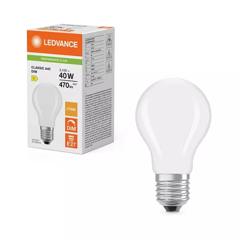 OSRAM LED Classic A 40 Filament DIM P 3.4W 827 Opaca Lampadina LED dimmerabile